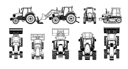 Collection of tractor and construction vehicle illustrations. © Singa
