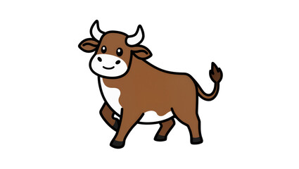 Fototapeta premium Brown and White Cartoon Bull Standing with Smiling Face