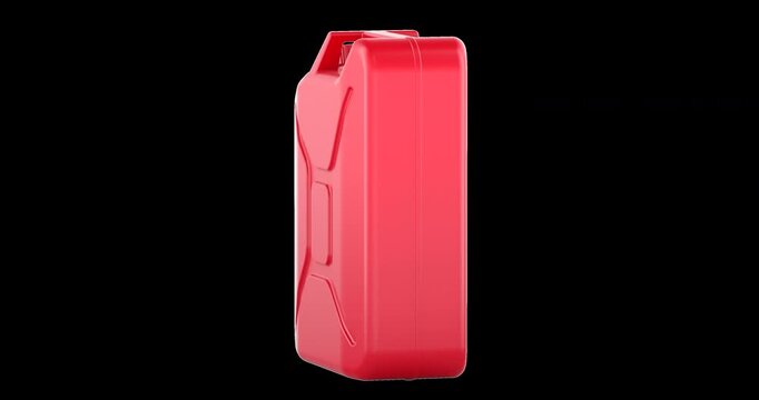 Red fuel canister, rotation animation seamlessly loopable. 3D rendering isolated on transparent background