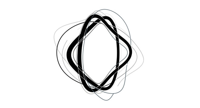 Abstract dynamic black and white geometric frame design element. Modern minimalist oval line art graphic illustration with flowing shapes.