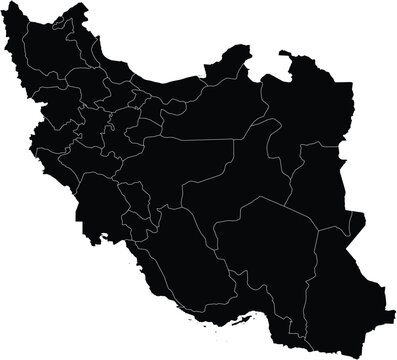 Map of Iran With Administrative Regions Black Silhouette Clipart
