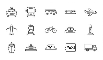 Transport web line icon set vector with car bus train airplane and travel symbols © MST. SUFIYA