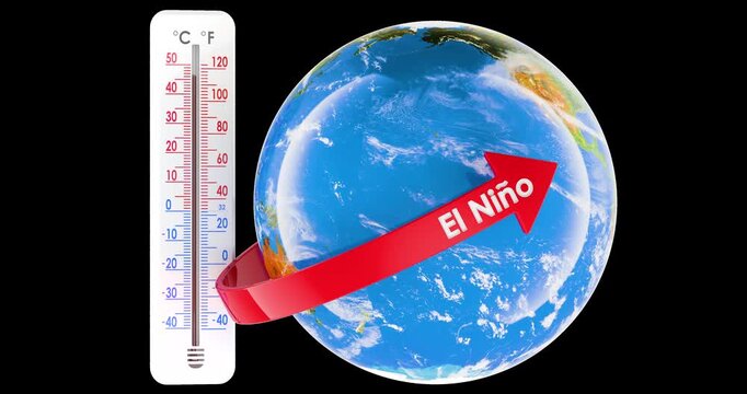 Global warming, El Nino concept, rotation animation seamlessly loopable. 3D rendering isolated on transparent background