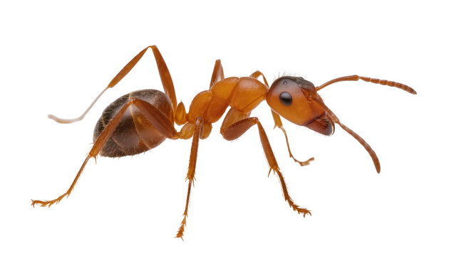 Reddish brown ant with black head and legs close-up view