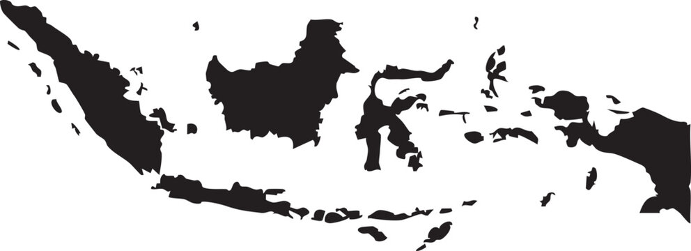 Map of Indonesia Solid Black Silhouette Clipart Vector.
