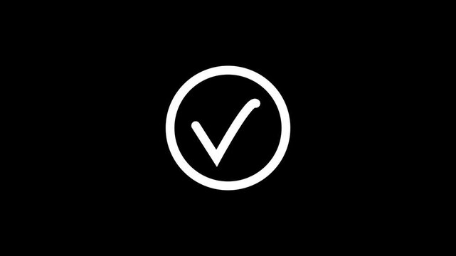 Right Check Mark Icon Animation on Black Background. Tick Mark Icon Animation. Check Mark, Tick, Yes, OK Symbol Animation. approved tick mark icon