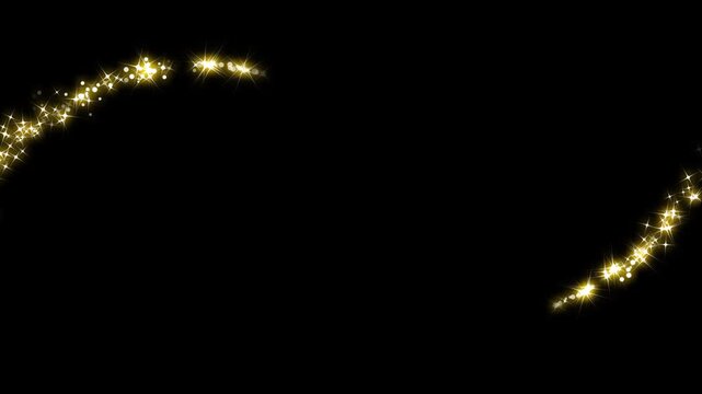Golden glitter star trail with glowing twinkle particles, magical fairy dust sparkle line, smooth curved starlight motion, shining star transition overlay on black screen animation 4K