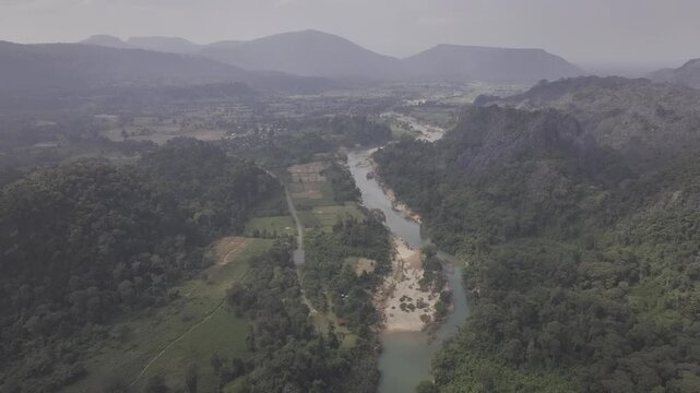 "Bualapa town, Xe Bang Fai Cave, Xieng lue Waterfall within Hin Namno National Park, together with Phong Nha-Ke Bang, are recognized as World Natural Heritage sites." 4k footage