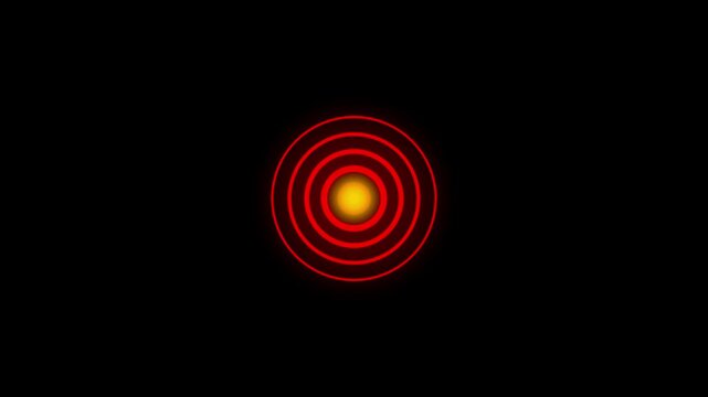 Animated pulsating red concentric rings. Overlay effect element for medical videos highlighting pain points, inflammation, or radar target alert.