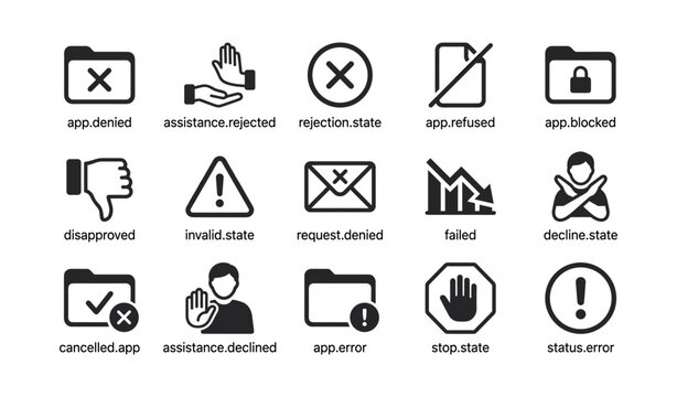 Rejection and error icons showing denied states on white background