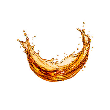 Golden liquid splash isolated cutout for beverage advertising and dynamic fluid design