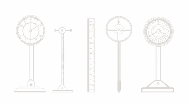 Line drawing of scientific instruments, including scales, rulers and measuring devices