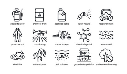 Fototapeta premium Pesticide and pollution icons depicting agricultural contamination