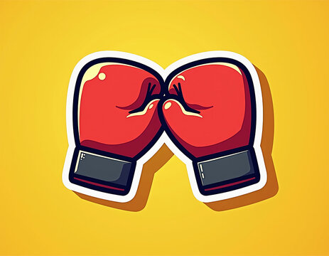 Dynamic Red and Yellow Boxing Gloves Sticker Style Vector Illustration