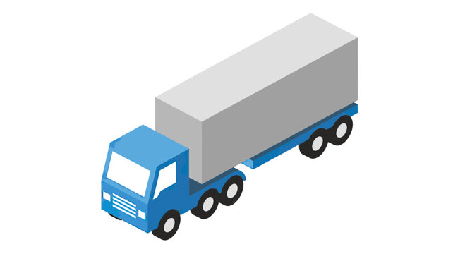 Isometric Blue Semi-Truck with Trailer for Freight Transport and Logistics Industry, 3D Vector Illustration Isolated on White Background