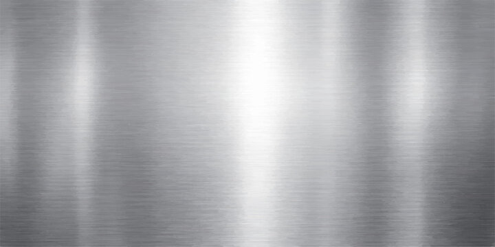 A smooth industrial backdrop featuring a polished stainless steel plate with a shiny brushed metal texture, showing gray metallic reflections on a textured silver aluminum sheet surface