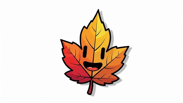 Cartoon maple leaf with a happy face, colored with autumn hues, isolated on white