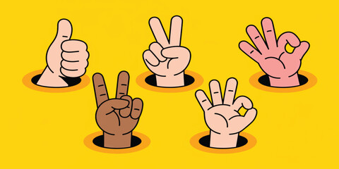 Fototapeta premium Set of human hand gesture icons showing different signs like thumbs up peace and numbers in simple vector style