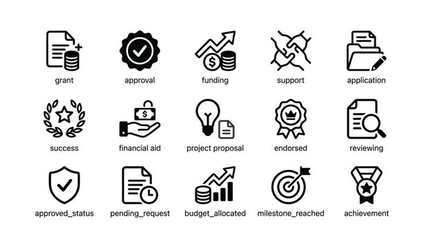 Icons of grants and approvals for funding in grid layout
