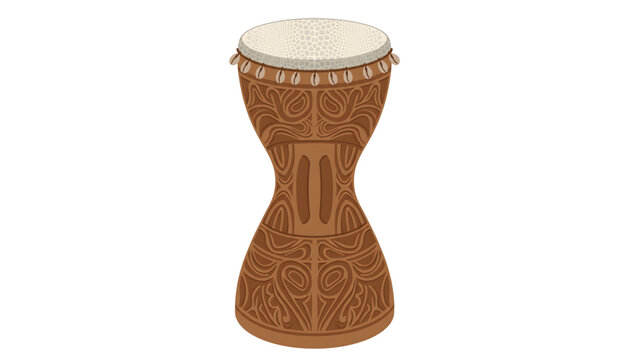 minimalist flat vector of a traditional kundu drum with tribal carving patterns on transparent background