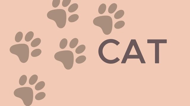 Paw Prints & Whisker Wordplay: A playful image combines feline paw prints with the word CAT, set against a soft, inviting backdrop. Perfect for illustrating themes of companionship, pet ownership.