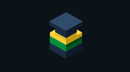 Obraz premium Isometric, colorful, geometric illustration of a cuboid form with stacked layers against a dark backdrop