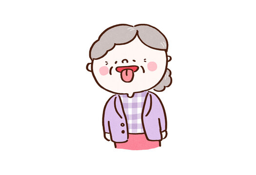 Elderly woman sticking her tongue out with a smile, oral frailty prevention and health concept