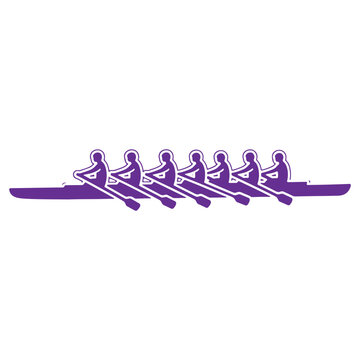 Rowing Team in Action Silhouette Illustration Purple Rowers Boat Teamwork Sport