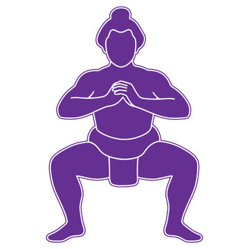 Sumo wrestler in traditional attire performing a ritual pose isolated on a transparent background