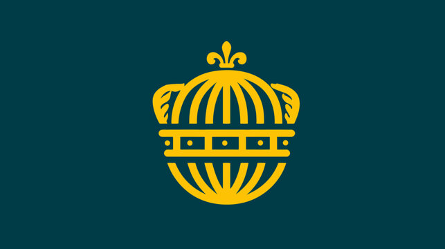 A golden crown design, centralized on a teal background. Its ornate details are bold