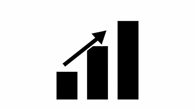Black and white graphic depicts a rising bar graph with an upward arrow
