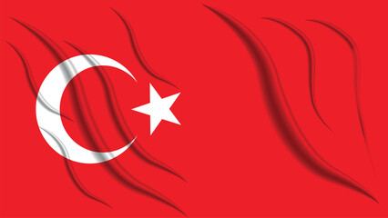 Obraz premium Abstract background of the national flag of Turkey with crescent, star, and light claw mark tears on silk.