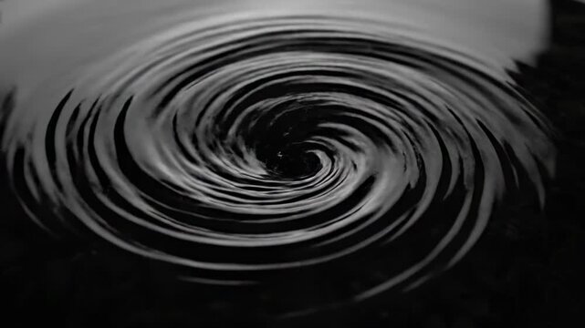 Black and white image of a vortex swirling down into a dark pit