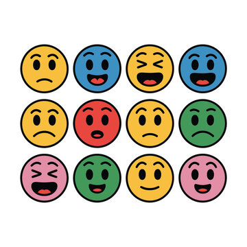 Emoji colorful emoticon faces in various expressions and emotions