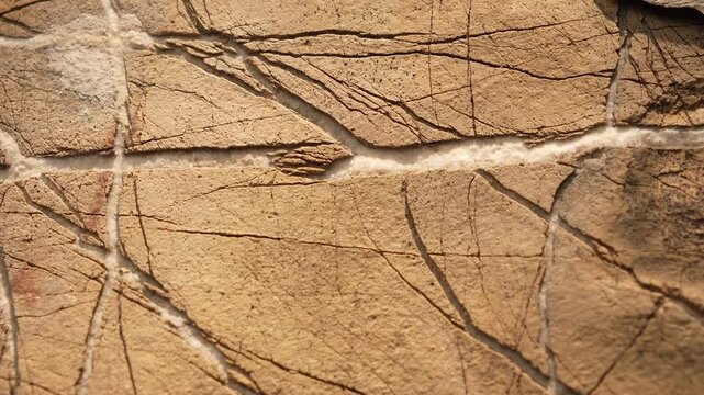 Close-up cracked rock surface with lines and dry earthy texture