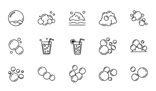 Thin line bubble and foam icons set editable stroke minimal outline water and soap symbols collection isolated on white background