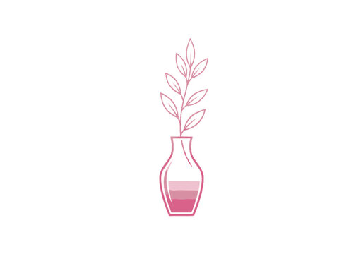 Elegant pink botanical plant in a stylish vase illustration, embodying minimalist grace. Perfect for modern home decor, natural branding, or serene wellness logos