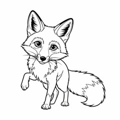 Obraz premium Fox cub stands with one paw raised in a cute pose suitable for a coloring book page illustration.