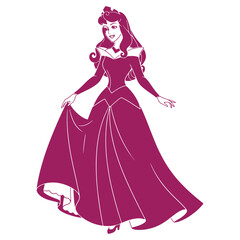 Fototapeta premium Illustration of a princess in a flowing purple gown long wavy hair and elegant pose isolated on a transparent background
