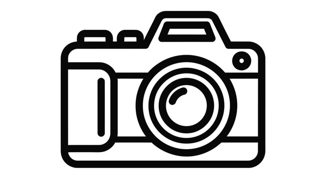 Simple black and white line drawing of a classic single lens reflex camera