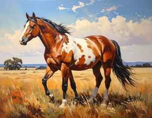 Obraz premium Painted horse in a golden field