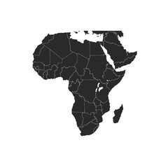 Africa and Middle East map vector silhouette with solid style and political boundary lines for geography, regional analysis, and educational design © Well Done