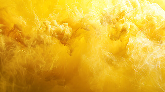 Yellow ink swirling in water abstract background close-up macro fluid motion art texture