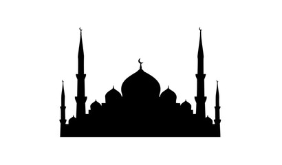Black mosque skyline silhouette with domes and minarets Islamic architecture vector illustration © Mijanur