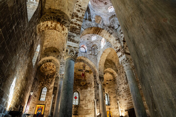 Naklejka premium San Cataldo Church, Central nave and tufa stone blocks, 12th century, Palermitan buildings in the Arab-Norman style, , World Heritage Site, Palermo, Sicily, Italy