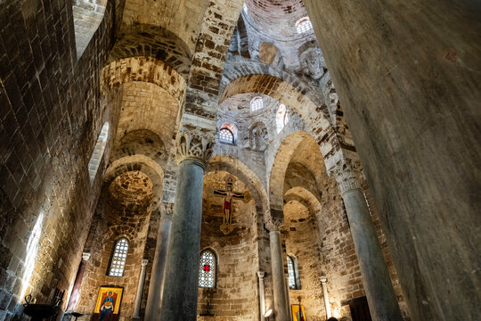San Cataldo Church, Central nave and tufa stone blocks,  12th century,  Palermitan buildings in the Arab-Norman style, , World Heritage Site, Palermo, Sicily, Italy
