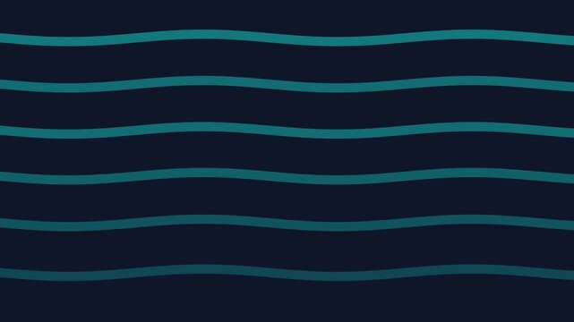 Dark blue background with wavy teal lines. Lines ripple smoothly across screen. Ideal for digital backgrounds or abstract motion. Perfect for tech