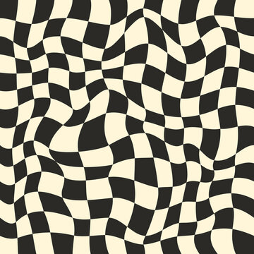 Groovy seamless background with a retro checkerboard design in black and white. Abstract pattern.