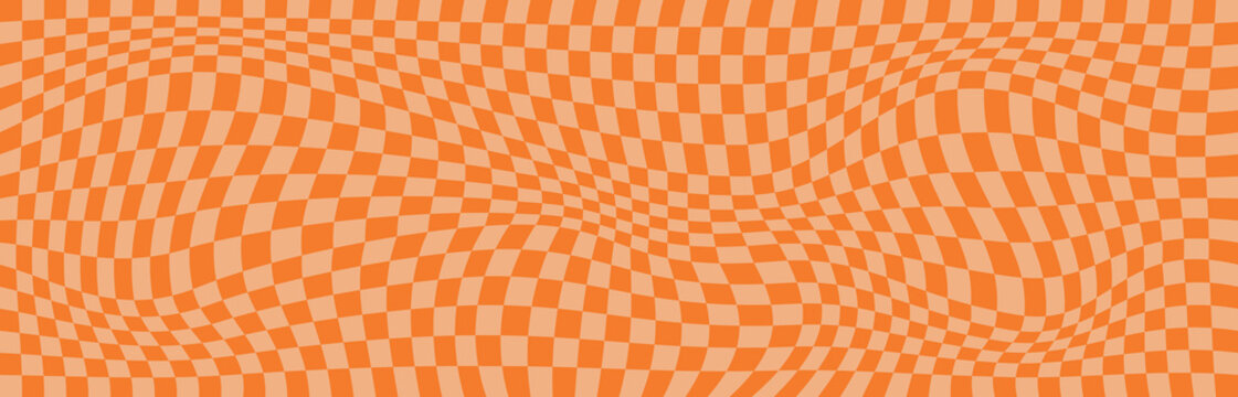 Groovy seamless background with a retro checkerboard design in orange. Abstract pattern.