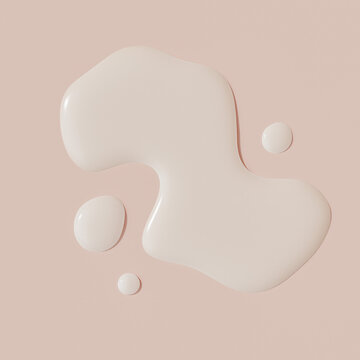 Moisturizing milk essence toner puddle top view flat lay minimal cosmetic skin care product background, 3d rendering hydrating facial ceramide milk drop fluid texture
